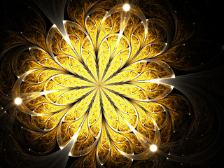 Gold fractal flower, digital artwork for creative graphic design - 185076160