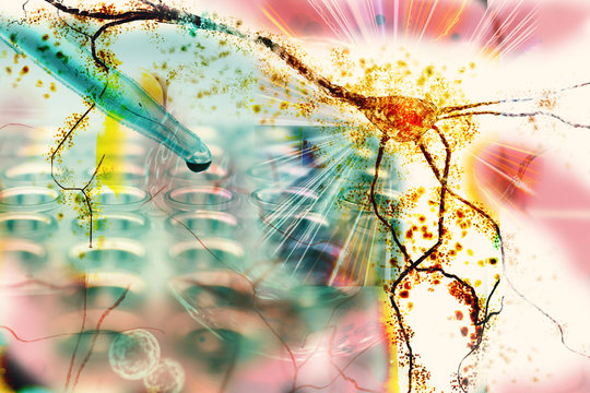 neuron research exploding degenerating neuron nervous system research brain neurons 3d rendering