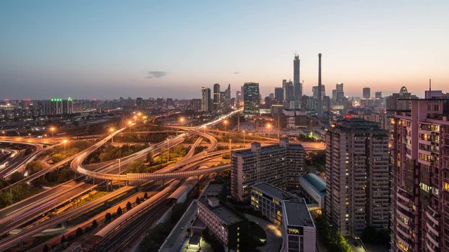 Timelapse. Beijing Landmark, Downtown Skyline at Sunset,China