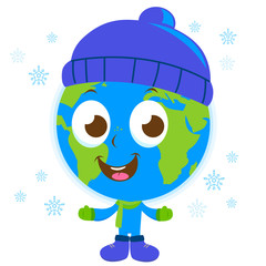 Planet earth character in winter. Vector illustration