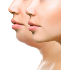 Part of face, woman with the double and perfect chin - obrazy, fototapety, plakaty