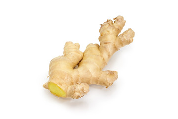 Ginger root closeup on a white background
