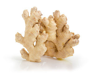 Two ginger roots on a white background