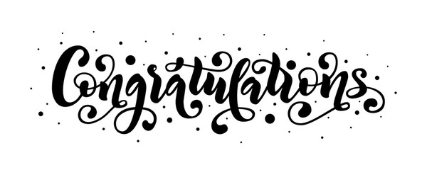 Congratulations hand lettering quote. Hand drawn modern brush calligraphy congrats word. Vector text illustration. 