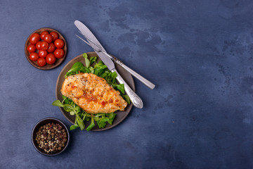 Fried fillet chicken with greenery