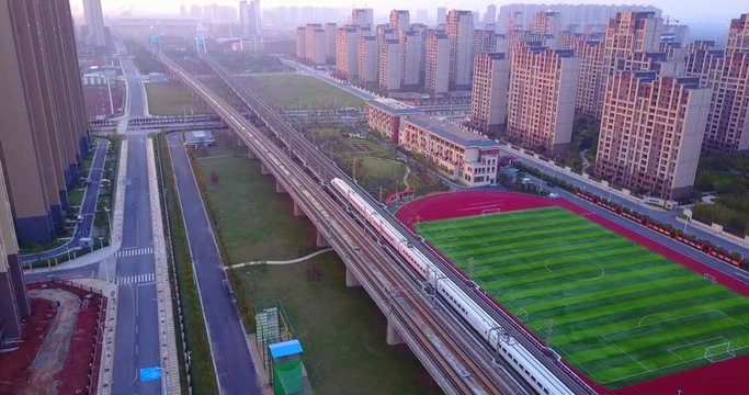 China's modern high rail railway track，
Rural scenery