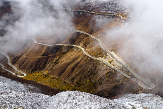 72 turn mountain road scenery of Baxoi County,Tibet