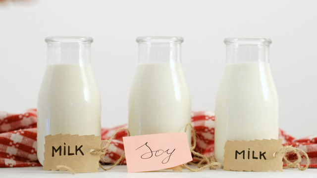 soy milk as natural and healthy substitute to cow dairy. Vegetarian diet lifestyle