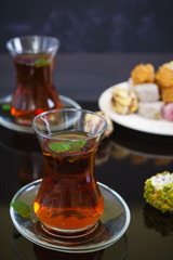 Turkish delights lokum on dark background