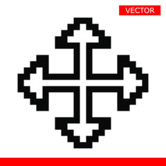 Black pixel bold move cursor vector illustration isolated on white background