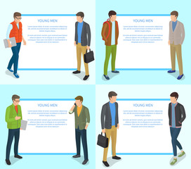 Young Men Collection of Illustration on Light Blue