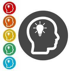 Human head with light bulb icon 