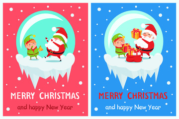 Happy New Year Merry Christmas Poster Santa Elf