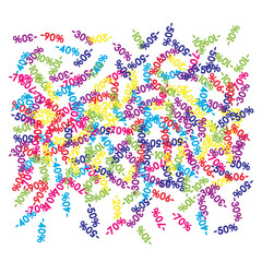 Sale Banner Confetti. Vector Falling Down -10, -20, -30, -40, -50, -70, 90 Banner or Sticker. Holidays Shopping Promotion Ads. Rebate Badge, Price Discount Hipster Sale Banner, Frame or Border