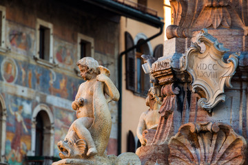 Close view of fountain of Neptune in Trento, Italy - obrazy, fototapety, plakaty