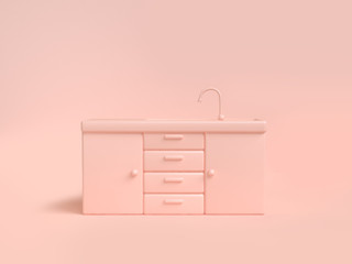 kitchen sink cabinet soft pink-cream background 3d rendering