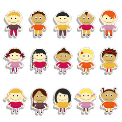 Kids sticker set vector illustration. Emoji portraits with various emotions hairstyle