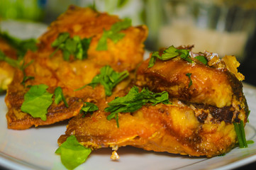 Fried Mackerel Fish, selective focus