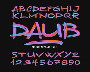 Vector colorful abstract alphabet set. Bright modern brush font.