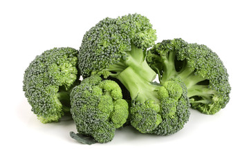 fresh broccoli isolated on white background close-up. Top view