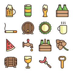 Beer related vector icons. Beer drink thin line icon set liquid beverage bar or pub
