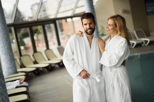 Portrait of attractive couple in spa center