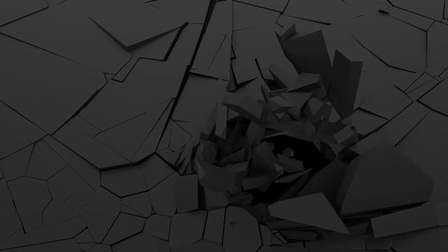 Dark cracked surface, black wall destruction, 4k 3d animation