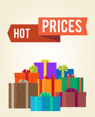 Obraz premium Hot Prices Reduction Clearance Sale Labels Ribbon