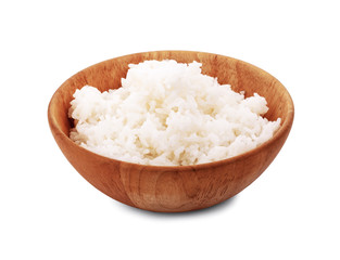 Rice in a bowl on a white background