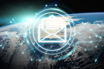 Emails exchanges on planet Earth 3D rendering