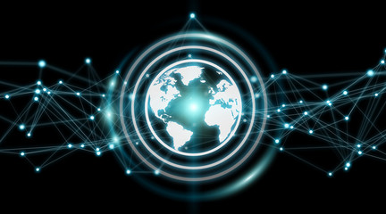 Connections system on world icon 3D rendering