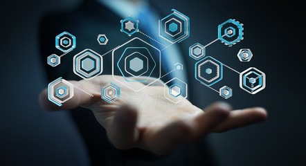 Businessman using antivirus to block a cyber attack 3D rendering