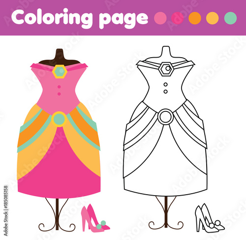Coloring Page With Fashion Dress And Shoes Drawing Kids Game Printable Activity