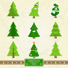 Christmas Tree Set of Icons on Vector Illustration