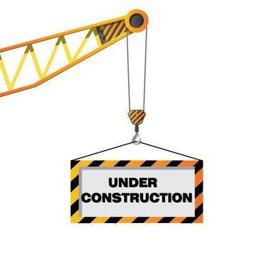 Construction crane holding sign