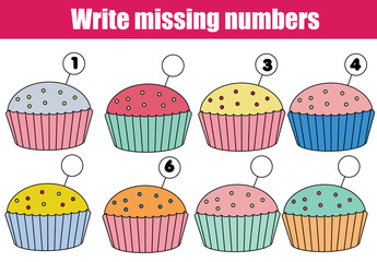 Mathematics educational game for children. Write the missing numbers