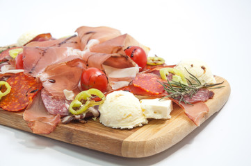 Sliced prosciutto with salami and domestic cheese