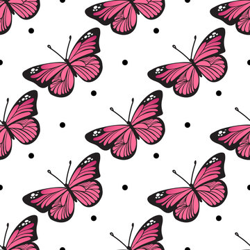 Seamless butterfly pattern for your baby girl design. Vector summer illustration