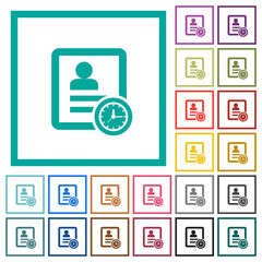 Contact appointment flat color icons with quadrant frames