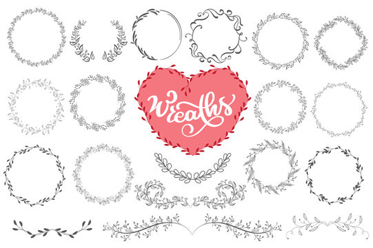 Laurels and wreaths hand drawn vector illustration. Design elements for invitations, greeting cards, quotes, blogs, posters and more, holiday invitations, photo overlays, t-shirt print, flyer,, mug