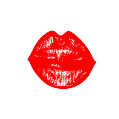 Red lips track print. Stamp of mouth. Vector illustration.