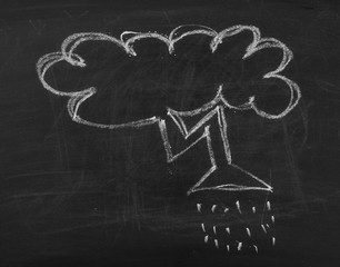 Raining cloud symbol, sign on chalkboard, blackboard texture