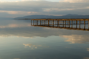 Fototapeta na wymiar sunset on a quiet and still Lake Iznik, Iznik, Turkey
