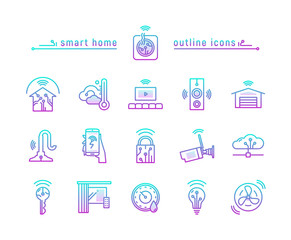 Smart home gradient outline icons