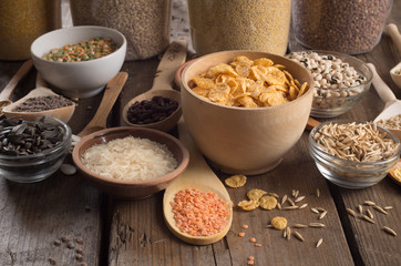 Cereals on wooden background