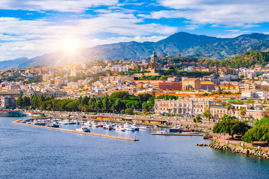 Beautiful cityscape and harbor of Messina, Sicily, Italy