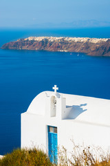 Fototapeta na wymiar Little church on Santorini island, Greece