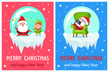 Merry Christmas Happy New Year Santa Elf Banners