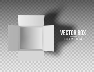Open white box on a transparent background. Top view. Vector illustration.