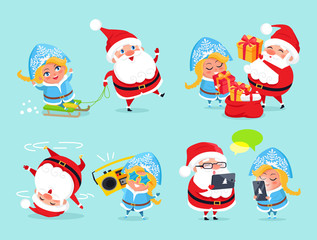 Santa Claus and Snow Maiden Vector Illustration